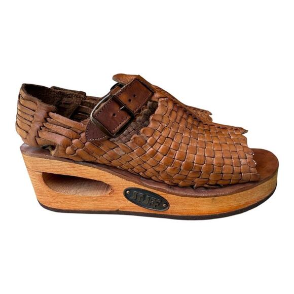 Vintage STUFF by Frank Sbicca Platform Cut Out Wood Wedge Sandal Women size 6 - Picture 1 of 10